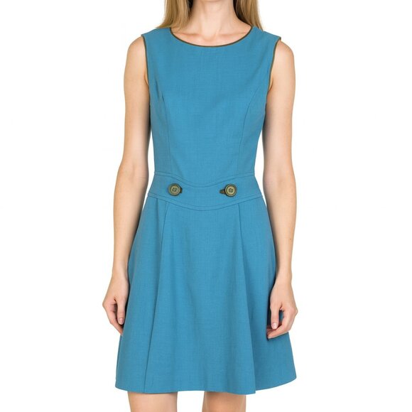 Vintage 60s Sue Brett Dress XS Teal Fit & Flare A-Line Mod USA Made Retro - Picture 1 of 12